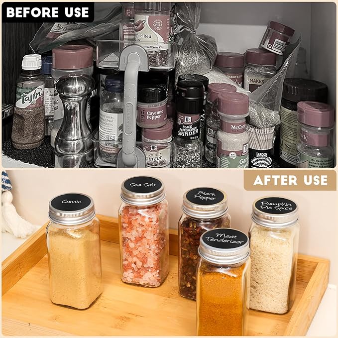 6Pcs Spice Jars with Label, 4oz Empty Square Seasoning Containers, Spice Jars - Image 2