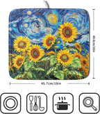 Sunflower Dish Drying Mat for Kitchen Counter 18x16 Inch Starry Night Drying Mat - Image 4