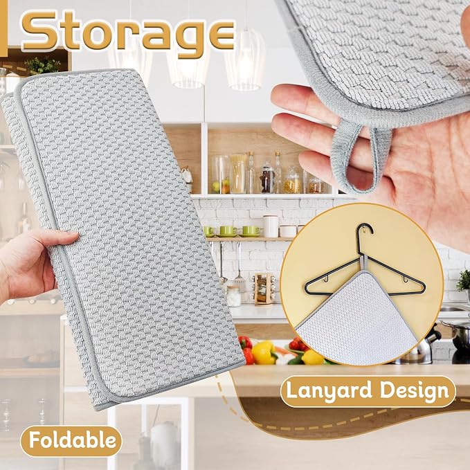 3 Pack Microfiber Dish Drying Mat, 24x17"Highly Absorbent Dish Drainer Mat - Image 4
