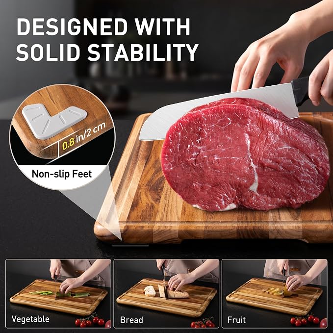 Teak Wood Cutting Board Set for Kitchen High-End Non Toxic Non Slip Over Sink - Image 6