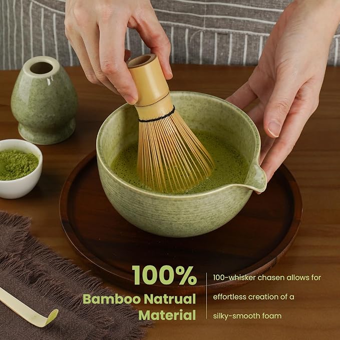 Matcha Whisk Set, Ceramic Bowl Matcha Kit & Handcrafted Bamboo Chasen, Complete - Image 4