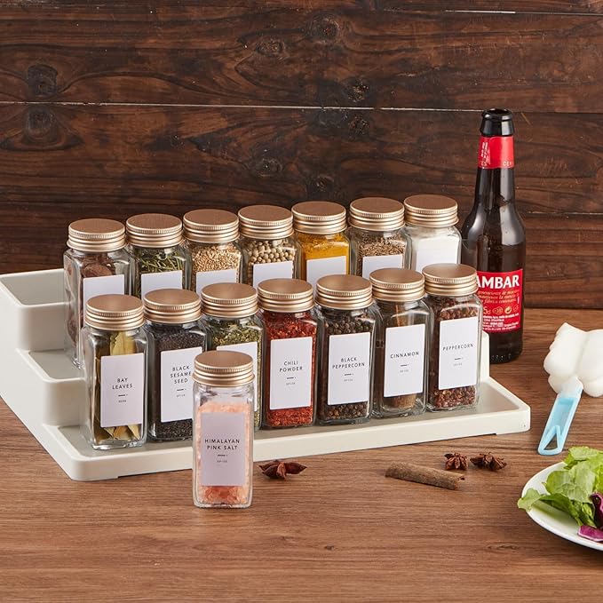 36 Pcs Spice Jars with Label- Glass Spice Jars with Gold Metal Caps, Shaker Lids - Image 5