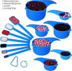 Blue Measuring Cups and Spoons Set 15, 7 Plastic Measuring Cup Set, 7 Spice - Image 4