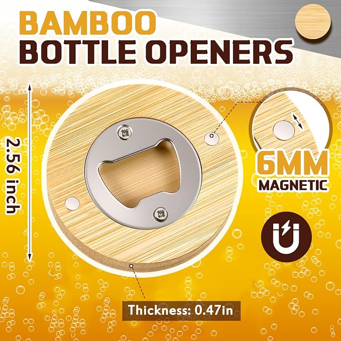 Vesici 50 Pcs Magnetic Bottle Opener 2.5in DIY Bamboo Round Shape Beer Openers - Image 2