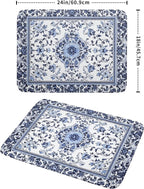 Boho Floral Dish Drying Mat 18x24 Inch Blue Leaves Kitchen Drying Pad - Image 2