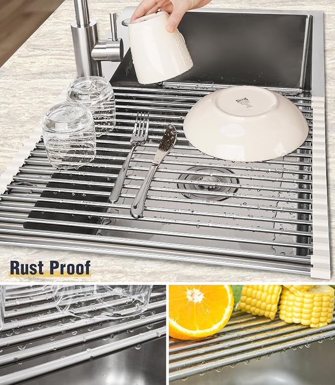 Tomorotec 21" x 15.5" Roll Up Dish Drying Rack Over Sink Drying Rack Sink Cover - Image 2