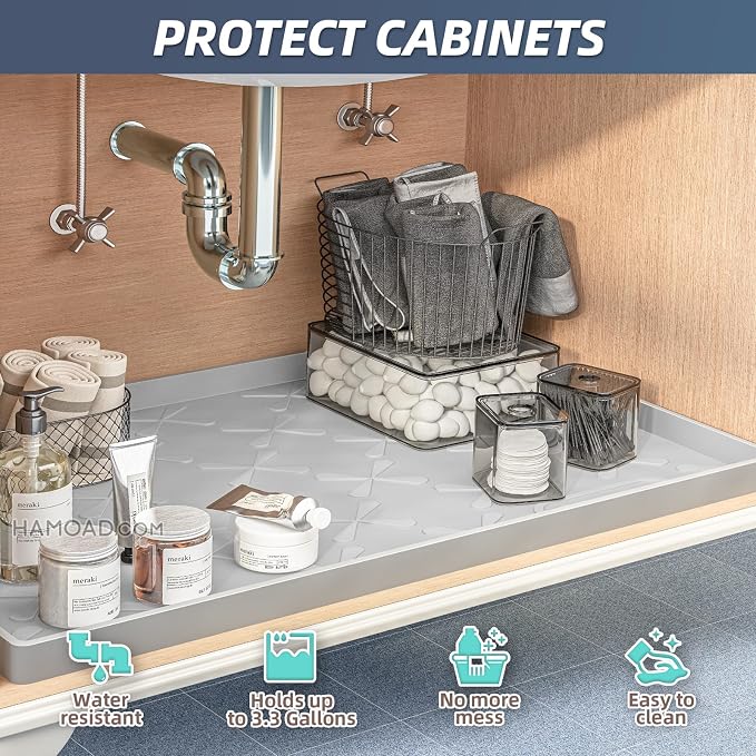 SIKADEER 19" x 19" Under Sink Mat Waterproof, Silicone Mat Kitchen Drawer Shelf - Image 4