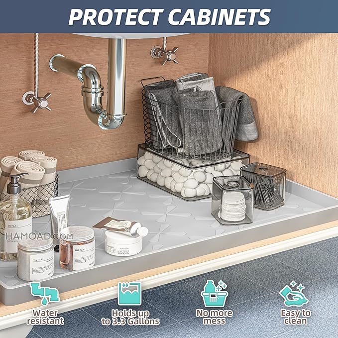 SIKADEER Under Sink Mat Waterproof 34" x 19", Silicone Mat Kitchen Drawer Shelf - Image 3