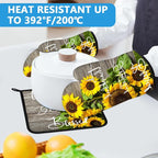Sunflower Wood Grain Oven Mitts and Pot Holders Sets Heat Resistant 4Pcs - Image 5