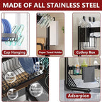 VNKZI Over Sink Dish Drying Rack, 2 Tier Stainless Steel Storage Adjustable - Image 3