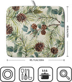 Winter Dish Drying Mat for Kitchen Counter 16x18 Christmas Evergreen Leaves - Image 2