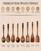 8-Piece Natural Teak Wood Utensil Set - Image 3