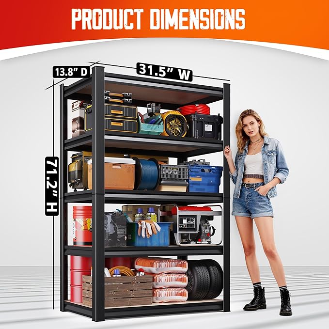 Set of 4 71"H Garage Shelving-5 Tier Garage Storage Shelves, Adjustable Heavy - Image 3