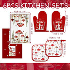 Bencailor 6 Pcs Mushroom Kitchen Towels Oven Mitts and Pot Holders Decorative - Image 3