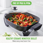 GreenLife 12" 5QT Square Electric Skillet, Glass Vented Lid, Ceramic PFAS-Free - Image 2