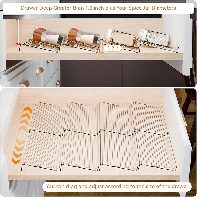 Yieach 8 Pack Adjustable Narrow In Drawer Spice Organizer - Image 4