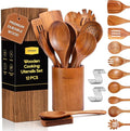 Wooden Spoons for Cooking, Comfortable Grip, Heat Resistant Cooking Utensils Set by Mooues