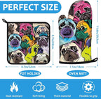 Colorful Pug Dog Face Oven Mitts and Pot Holders Sets Heat Resistant 4Pcs - Image 2
