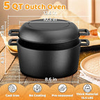 Cast Iron Dutch Oven for Bread Baking, 5 QT Pre-Seasoned Pot - Image 2