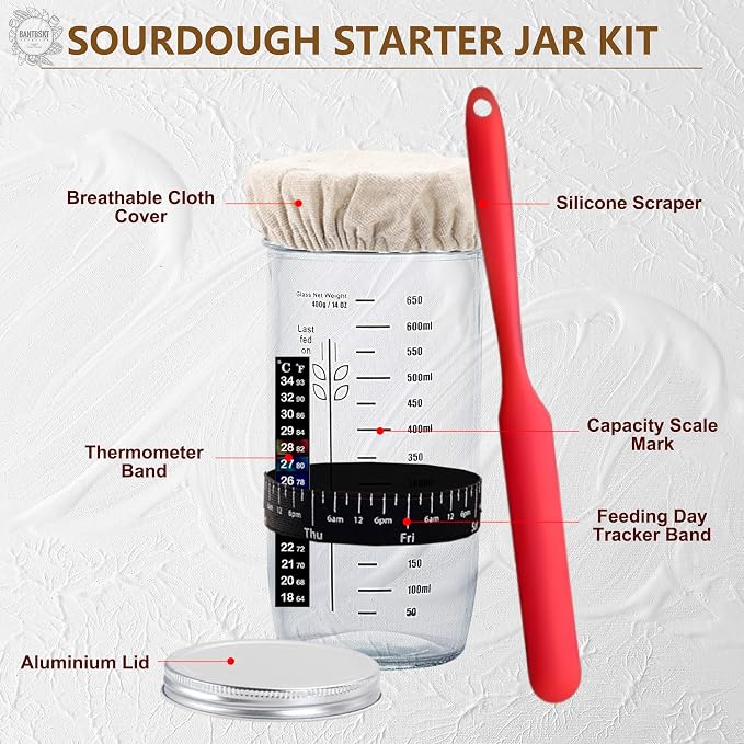 Complete Sourdough Starter Kit, Sourdough Bread Baking Supplies, Banneton Bread - Image 2