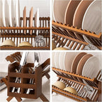 HBlife Dish Rack, Teak Folding 2-Tier Collapsible Drainer Dish Drying Rack - Image 8