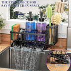 MASADI Kitchen Sink Caddy with Dish Soap Dispenser Set, 12OZ Glass Bottle - Image 3