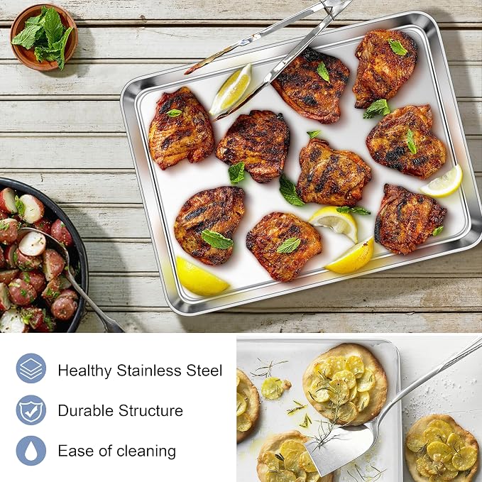 E-far Stainless Steel Baking Sheets Set of 3, 12.4” x9.7” Baking Cookie Sheets - Image 4