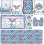 Fourluoo 10 Pcs Mermaid Kitchen Dish Towels Rugs Oven Mitts and Pot Holders Set by Fourluoo