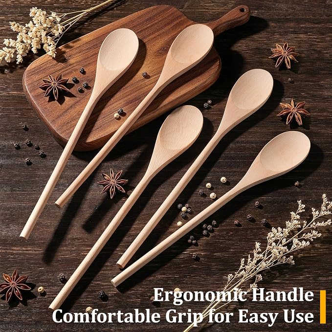 12 Pcs Wooden Spoons for Cooking, MORGLES 14-Inch Serving Spoons for Stirring - Image 5