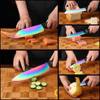 Marco Almond Kitchen Knife Set, KYA36 12-Piece Rainbow Color Stainless Steel - Image 6