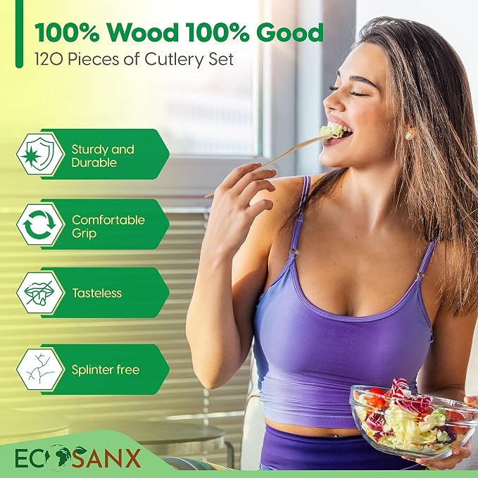 ECOSANX® 120 PCs Wooden spoons for eating, 6.5" Splinter Free small disposable - Image 5
