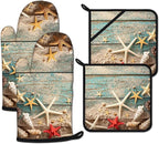 Beach Shells Starfish Oven Mitts and Pot Holders Sets Heat Resistant 4Pcs by ANTJOO