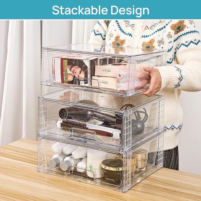 Vtopmart 2 Pack Large Stackable Storage Drawers, Easily Assemble Clear Acrylic - Image 2