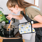 Blue and Yellow Floral Oven Mitts Set, Pot Holders - Image 4