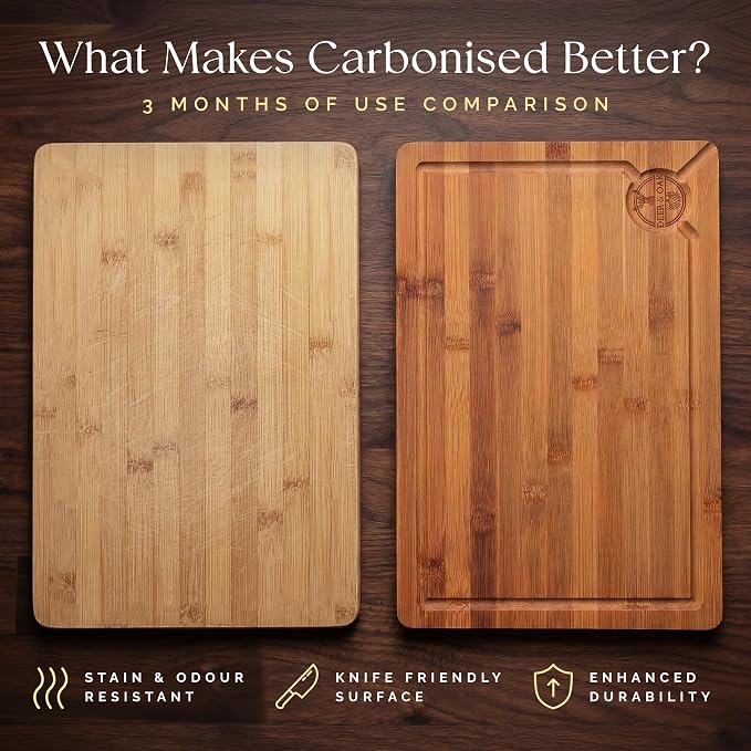 Deer & Oak Large Carbonized Cutting Board 15" x 9.8" x 0.8", Pre-Oiled Bamboo - Image 6