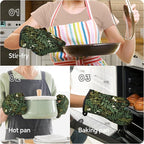Botanical Print Floral Oven Mitts and Pot Holders Sets Black Sage Green Leaves - Image 5