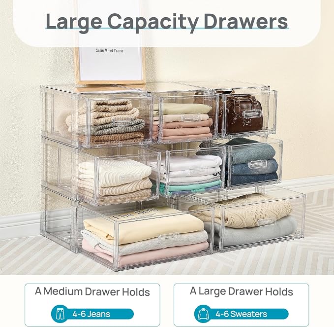 Vtopmart 4 Pack 18QT Clear Stackable Storage Drawers, Easily Assemble Closet - Image 8