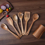 7 Piece Natural Acacia Wooden Kitchen Utensil Set - Image 2