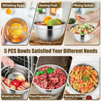 P&P CHEF Mixing Bowls with Airtight Lids Set of 5, 10-Piece Stainless Steel - Image 5