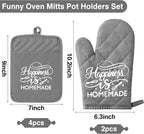 GROBRO7 6Pcs Cotton Oven Mitts and Pot Holders Set Happiness is Homemade Heat - Image 2
