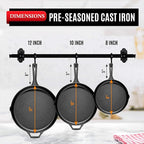 Bruntmor 8, 10 and 12 Inch Pre-Seasoned Frying Pan Set of 3, Oven Safe Skillet - Image 6