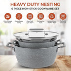 Granitestone Gray Pots and Pans Set Nonstick, 6 Stackable Piece Cooking Pots Set - Image 5