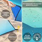 WIWIGO Beach Blanket Waterproof Sandproof Beach Mat 79" X 83"/10'x9'for 2-8 - Image 3