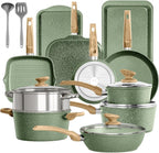 17 Piece Pots and Pans Set Non Stick, Nonstick Induction Granite Kitchen by DishDelight