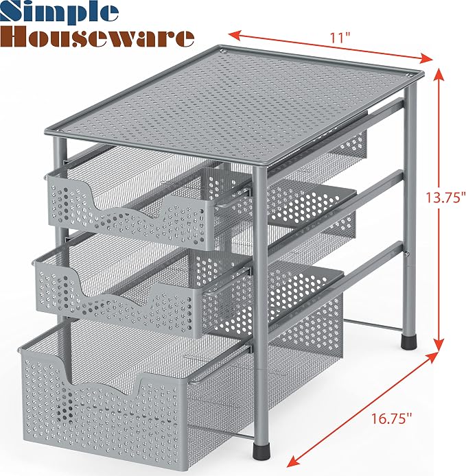 Simple Houseware Stackable 3 Tier Sliding Basket Organizer Drawer - Image 3