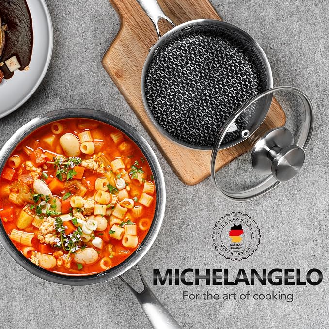 MICHELANGELO Stainless Steel Saucepan Set 1QT & 2QT, Premium Triple Ply Sauce - Image 7