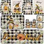 Fourluoo 10 Pcs Bee Kitchen Decor Set 4 Kitchen Towels 2 Pot Holders 2 Oven by Fourluoo