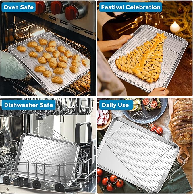 Herogo Baking Sheet with Wire Rack Set, 9.2'' x 7'' x 1'' Stainless Steel - Image 6