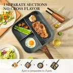 Sensarte Nonstick 11-Inch Square Grill Pan, 3-Section Versatile Breakfast - Image 2