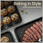 Diamond Bottom Cookie Sheet Set of 2, Nonstick Gray Marble Carbon Steel Baking - Image 8